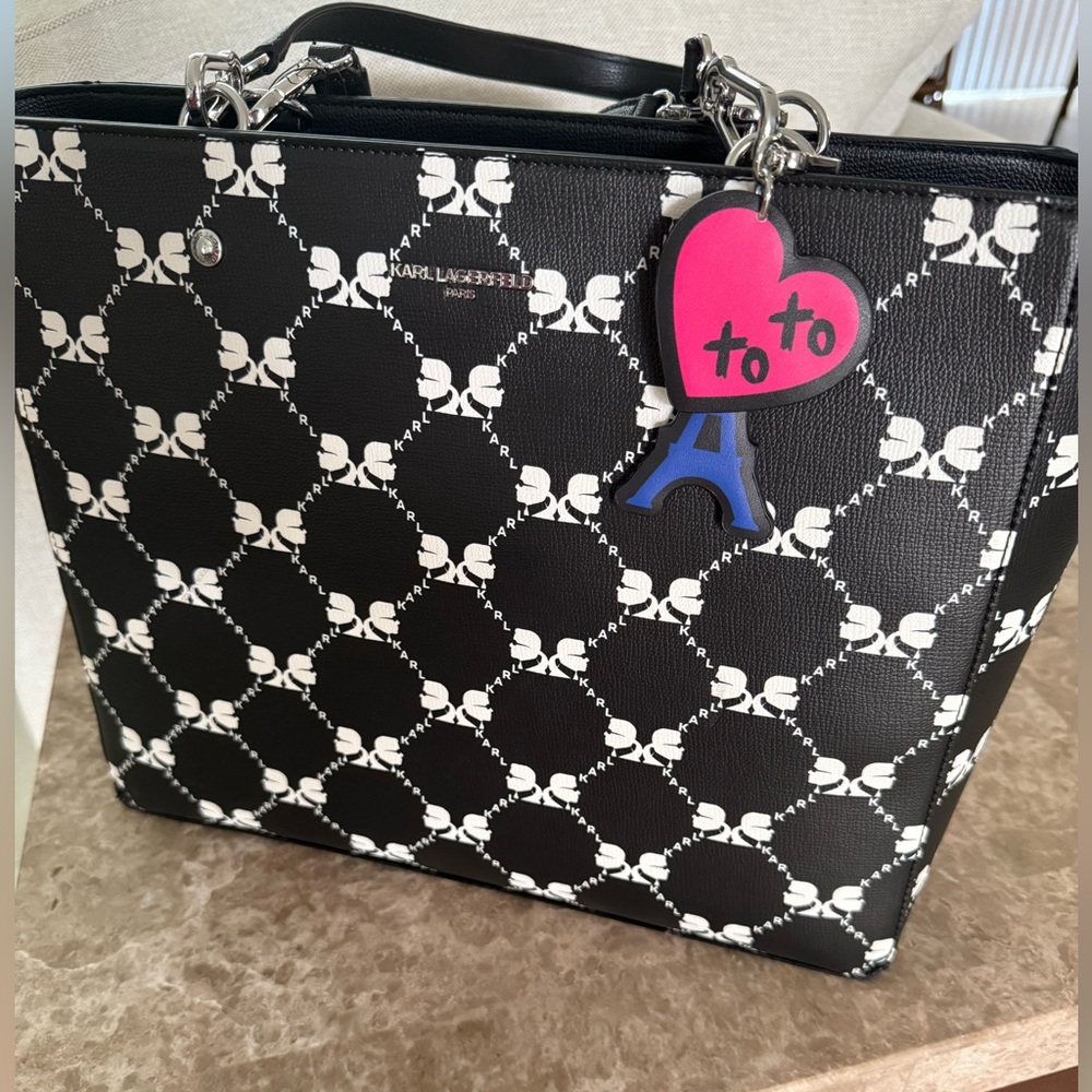 Karl Lagerfeld Black and White Bow Pattern Tote
